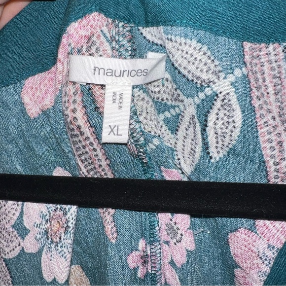 Maurcies Blue Floral Bell Sleeve Blouse teal pink floral size XL - Picture 6 of 11
